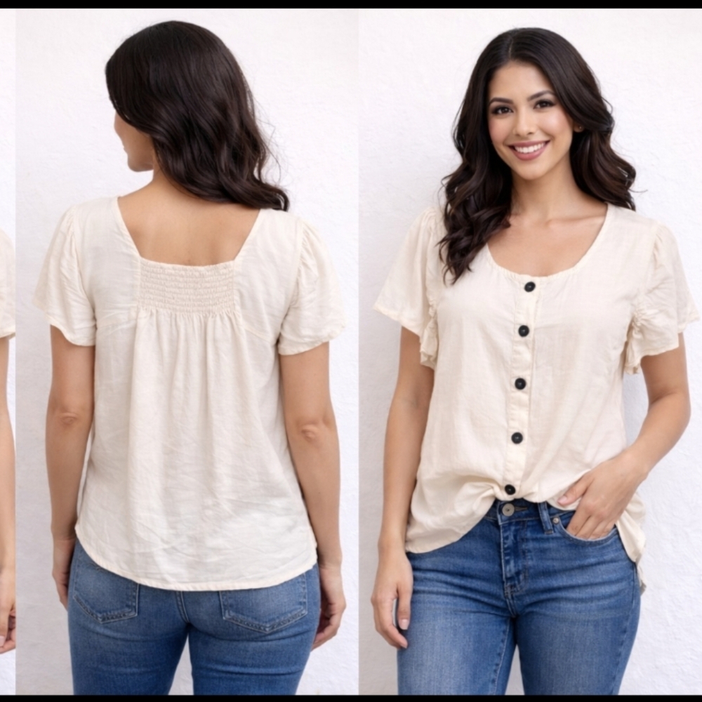 Universal Thread Cottagecore Button Front Blouse Smocked Back Romantic Top L
